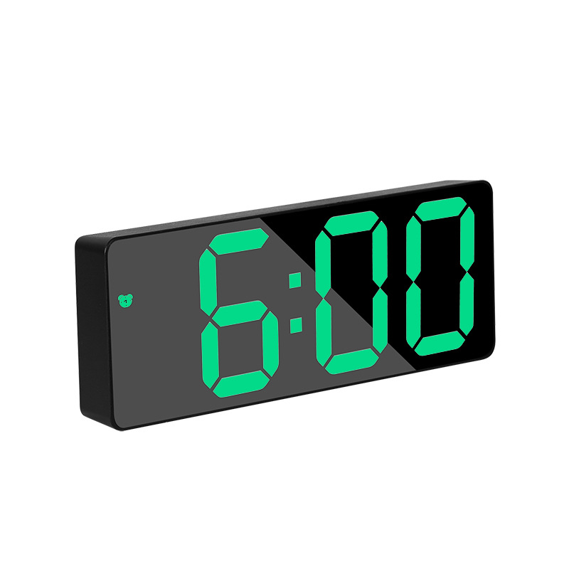 Mirror Digital Alarm Clock Voice Control Temperature Calendar Table Clock With Night Light Home Decoration black surface green light