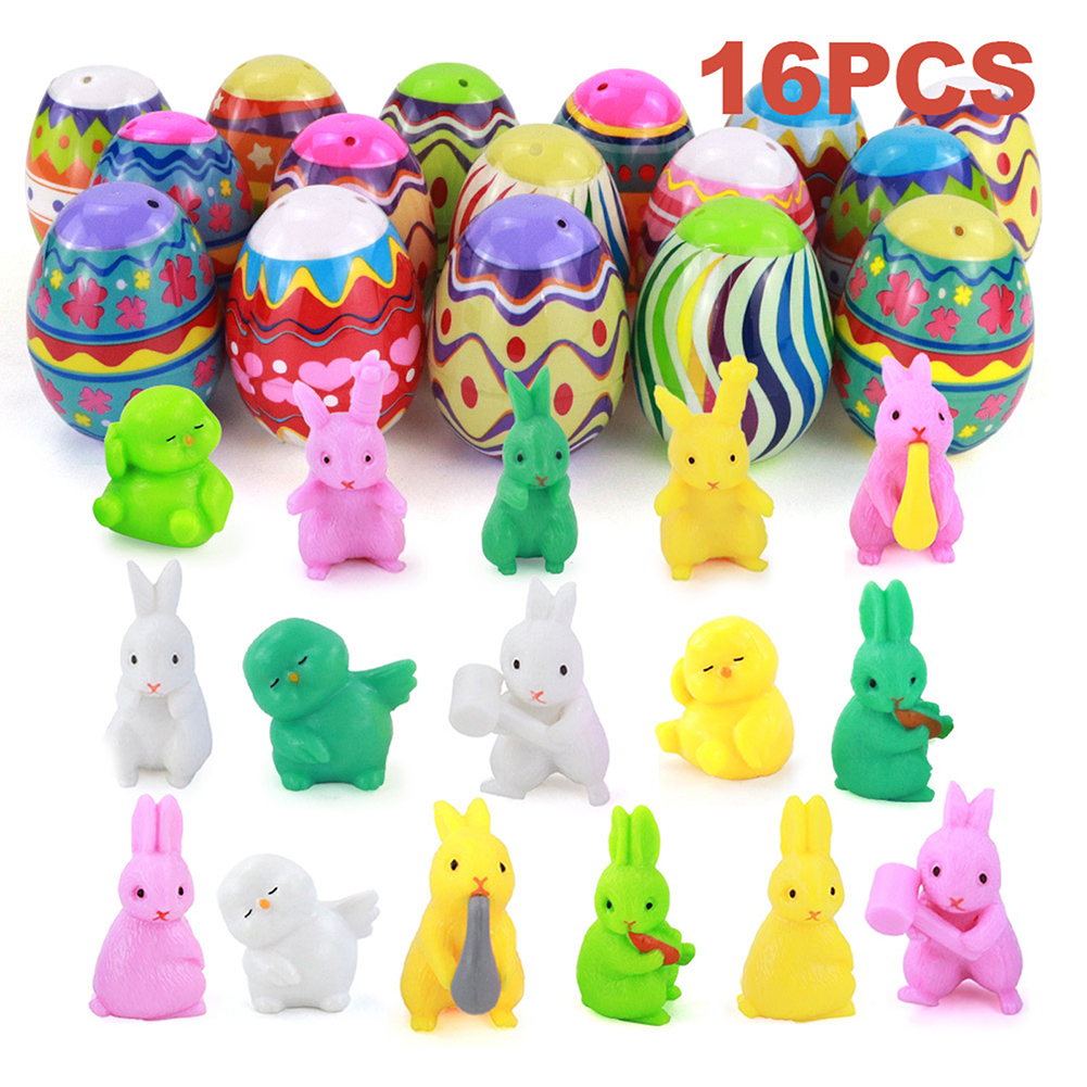 16pcs/bag Easter Egg Bunny Chickens Toy Set Smooth Colorful For Easter Basket Stuffers Party As shown