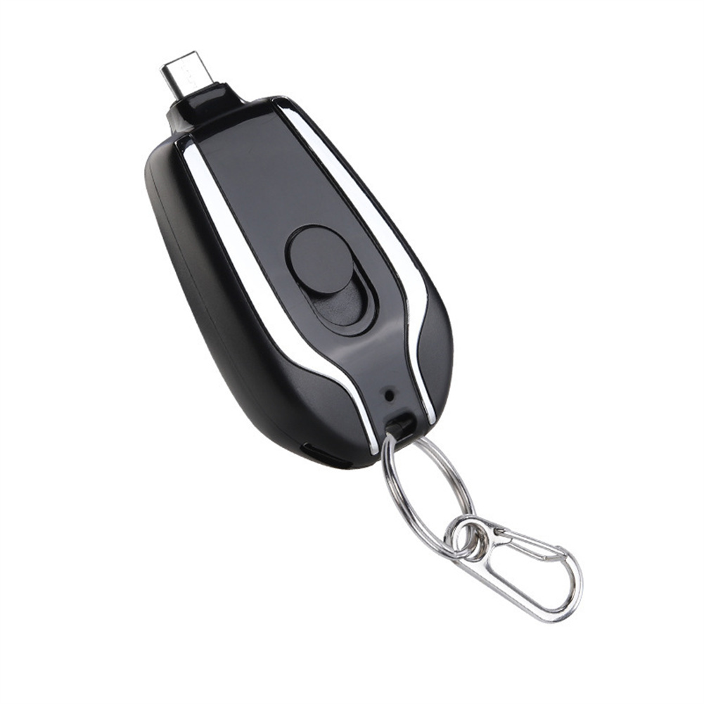 Portable Charger Power Bank Emergency 1500mAh Keychain Battery Pack Mini Compact Power Charger Power Bank External Phone Charger With Type-C Conversion Interface black