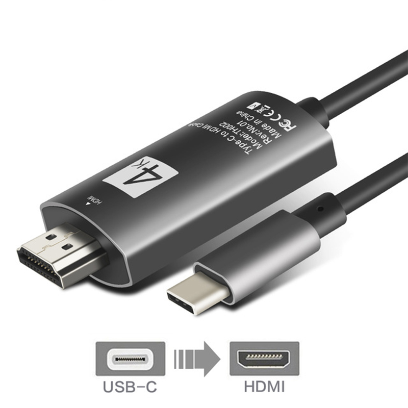 USB-C Support 4K 30Hz USB 3.1 Type-c Male to HDMI Male HD Adapter Connecting Cable  gray