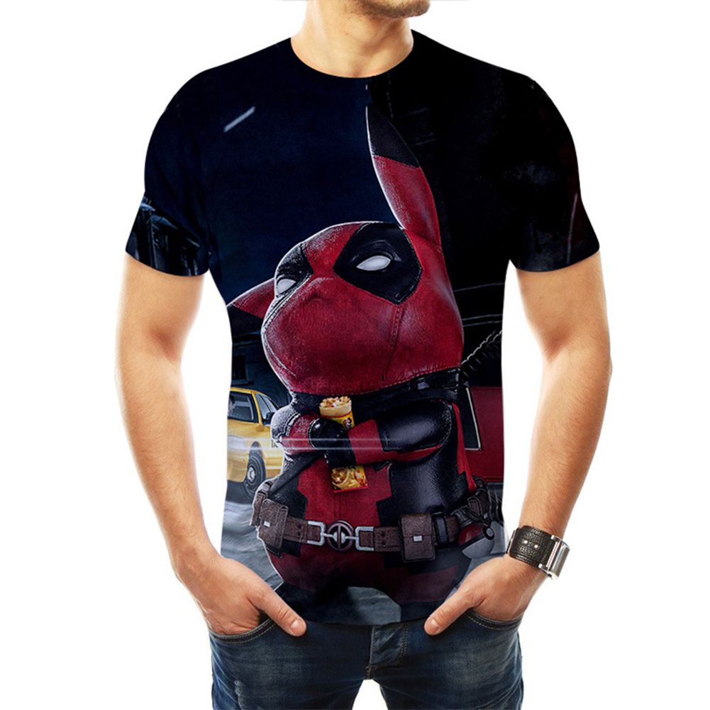 Men Women Pokemon's Detective Pikachu Cosplay 3D Movie Cartoon Printing Short Sleeve T-Shirt B_XL