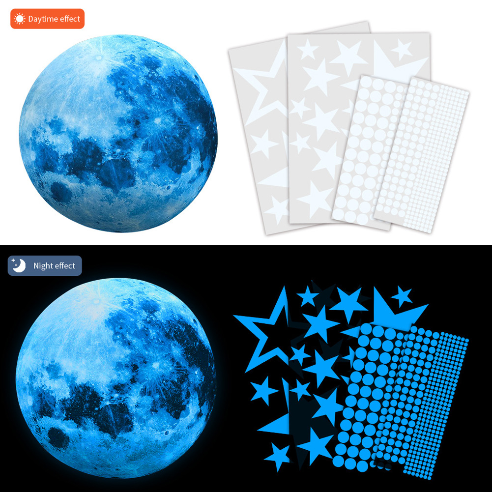 30cm Blue Moon 435pcs Blue Luminous Moon Star Sticker 166pcs Star Decal Decoration 435pcs