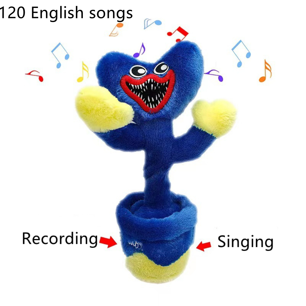 Lovely Anti-wrinkle Poppy Playtime Plush Dolls Light Effect 120 English Songs Cartoon Present Educational Toys For Children Rechargeable blue