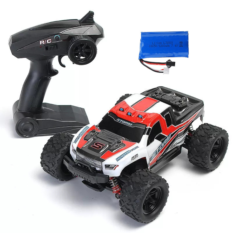 HS 18301/18302 1/18 2.4G 4WD 40 + MPH High Speed Big Foot RC Racing Car OFF-Road Vehicle Toys  red 1 battery