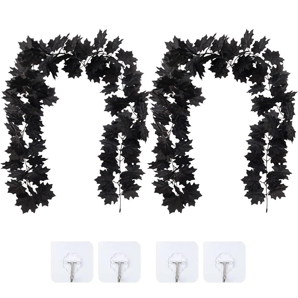 2PCS Halloween Maple Leaf Garland With 4pcs Hook Artificial Hanging Floral Garlands Fall Leave Vines