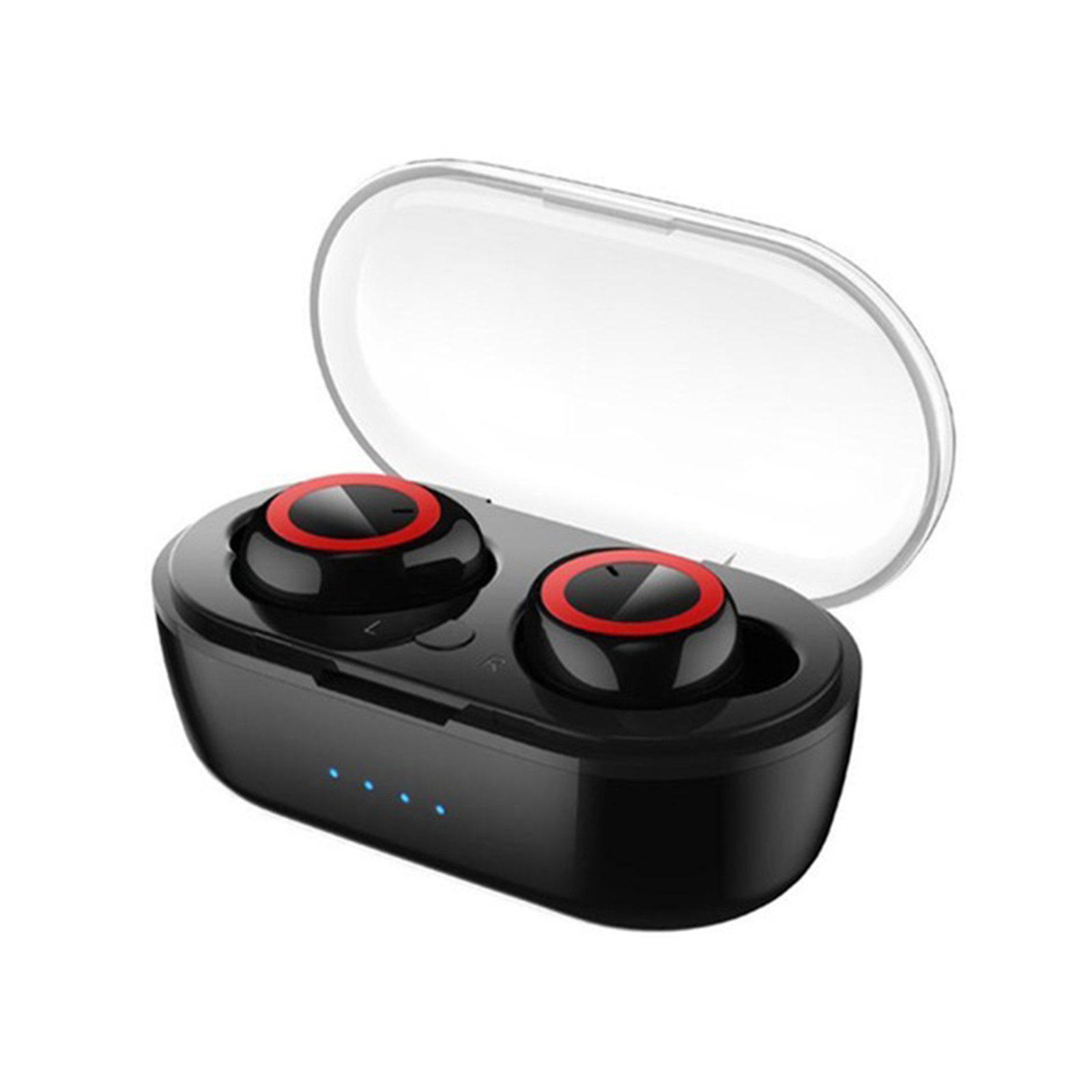 W12 Wireless Earbuds With Charging Case Headphones Noise Canceling Earphones For Sports Working Hiking Black-Red Circle Color Box