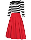[US Direct] HiQueen Scoop Neck Waisted Dress Three-quater Sleeve Dress for Women