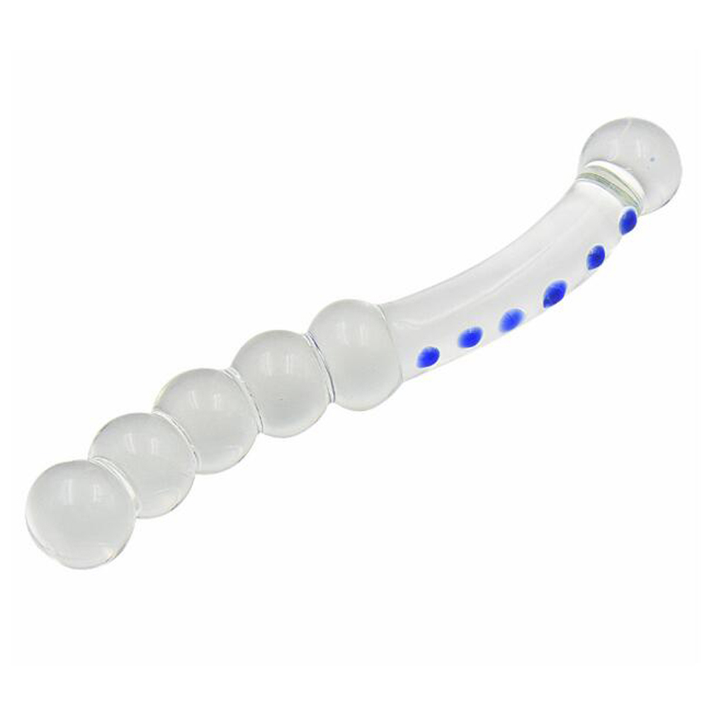 Wholesale 8inch Glass Anal Beads G Spot Stimulate Dildo Massage With Blue Beads Masturbation 2057