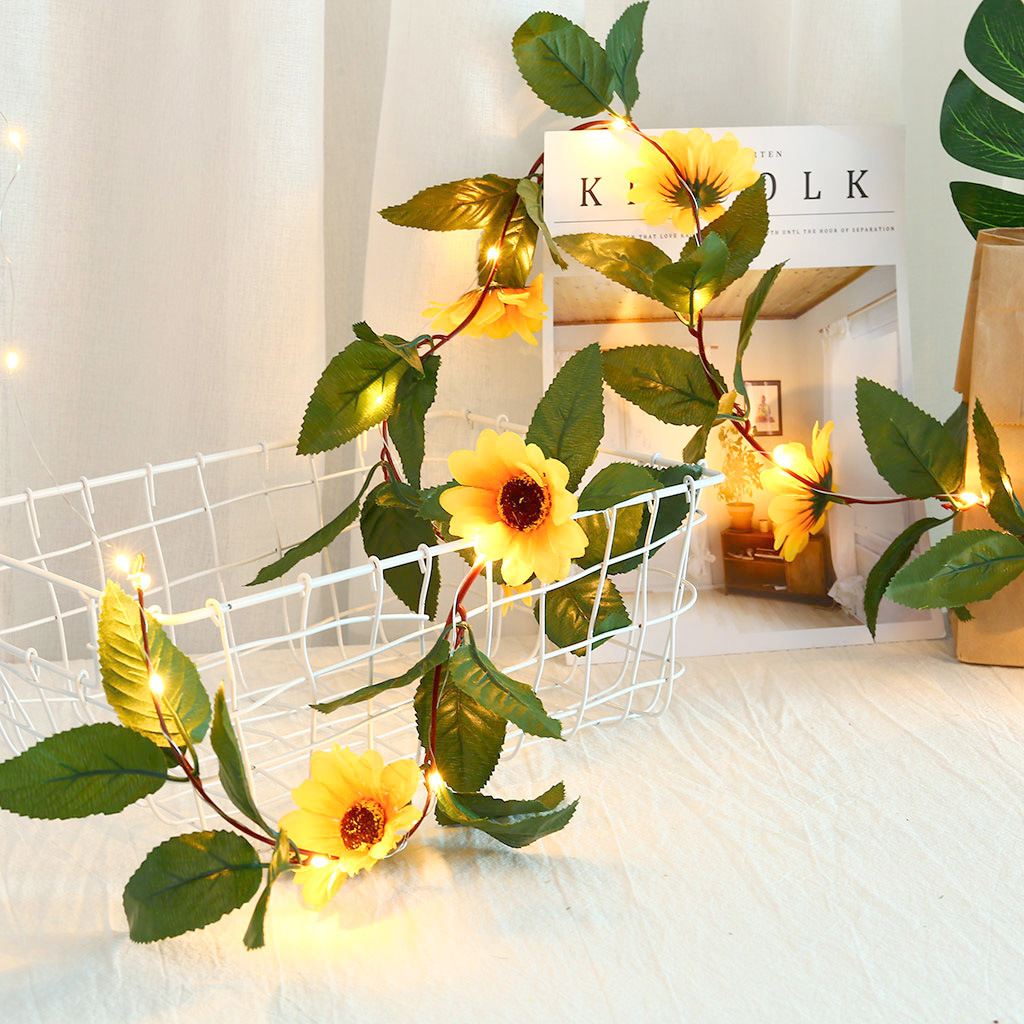 30 LED Battery Powered Sunflower String Lights for Wedding Party Decoration Simulation Sunflower Light String Warm White Home Decor Warm White