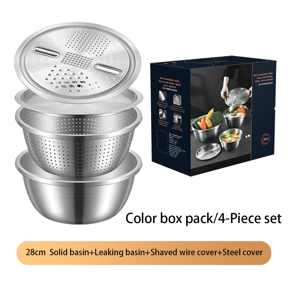 Stainless Steel Basin, Box Grater With Fine Mesh Strainer, Basin, Julienne Peeler, Circular Edge, Detachable Vegetable Slicer Grater Strainer And Drain Basket grater basin 4-piece