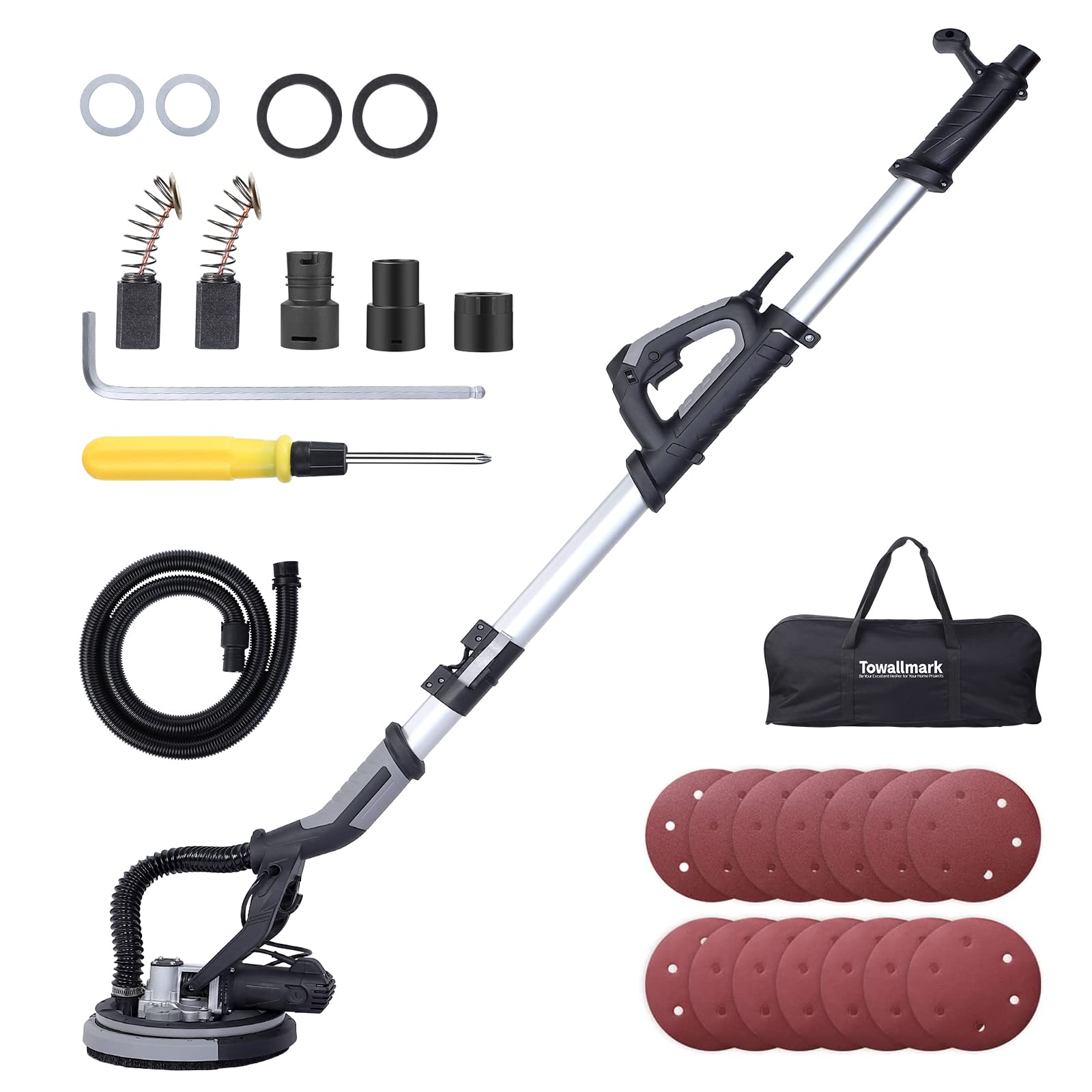 US TOWALLMARK 750W Electric Drywall Sander 7 Variable Speed 900-1800 RPM Sander with LED Light 14 Pcs Sanding discs