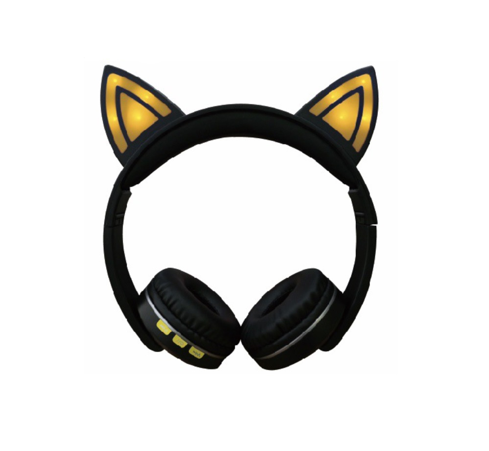 Cat Ear LED Lighting Headset Wireless Bluetooth 5.0 Earphone Lovely for Kids Adults yellow