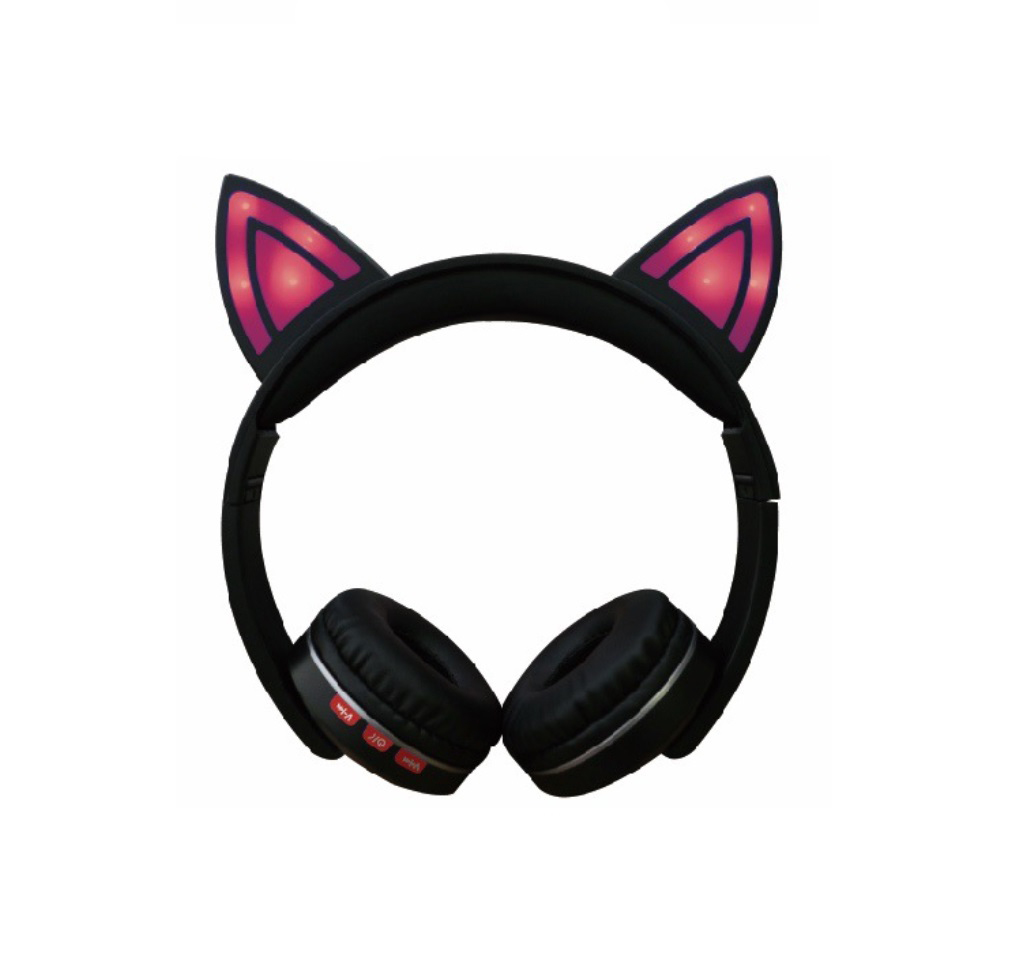 Cat Ear LED Lighting Headset Wireless Bluetooth 5.0 Earphone Lovely for Kids Adults red