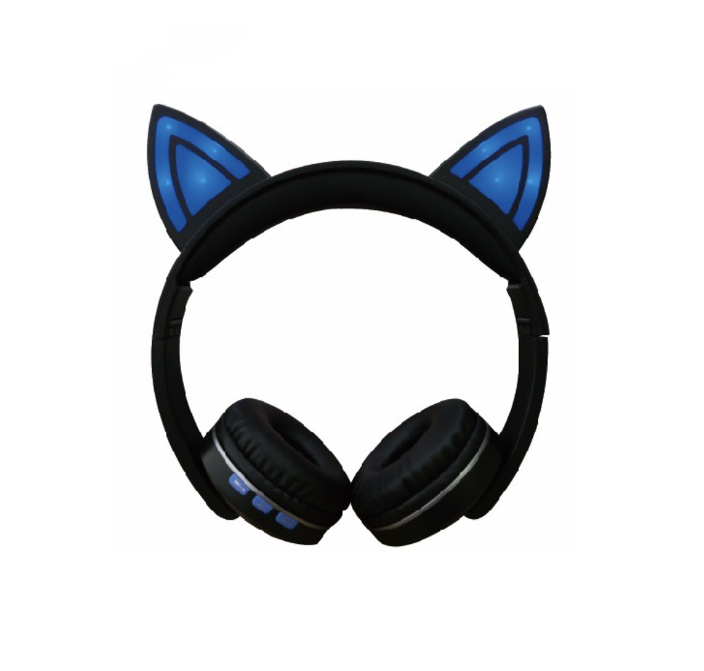 Cat Ear LED Lighting Headset Wireless Bluetooth 5.0 Earphone Lovely for Kids Adults blue