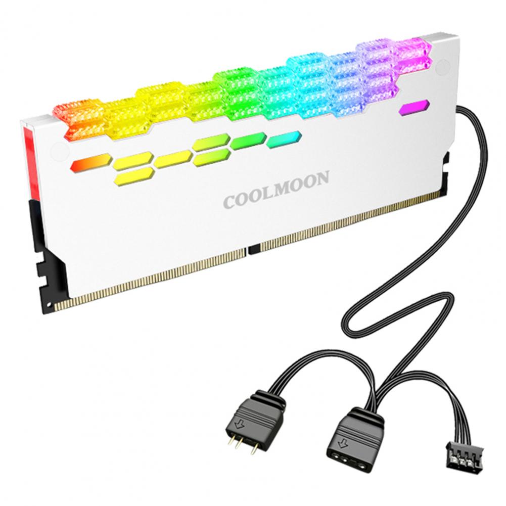 Coolmoon Ra-2 Ram Cooler High Efficiency 5v Argb Memory Module Heat Sink Light Effect Desktop Computer Memory Cooler White