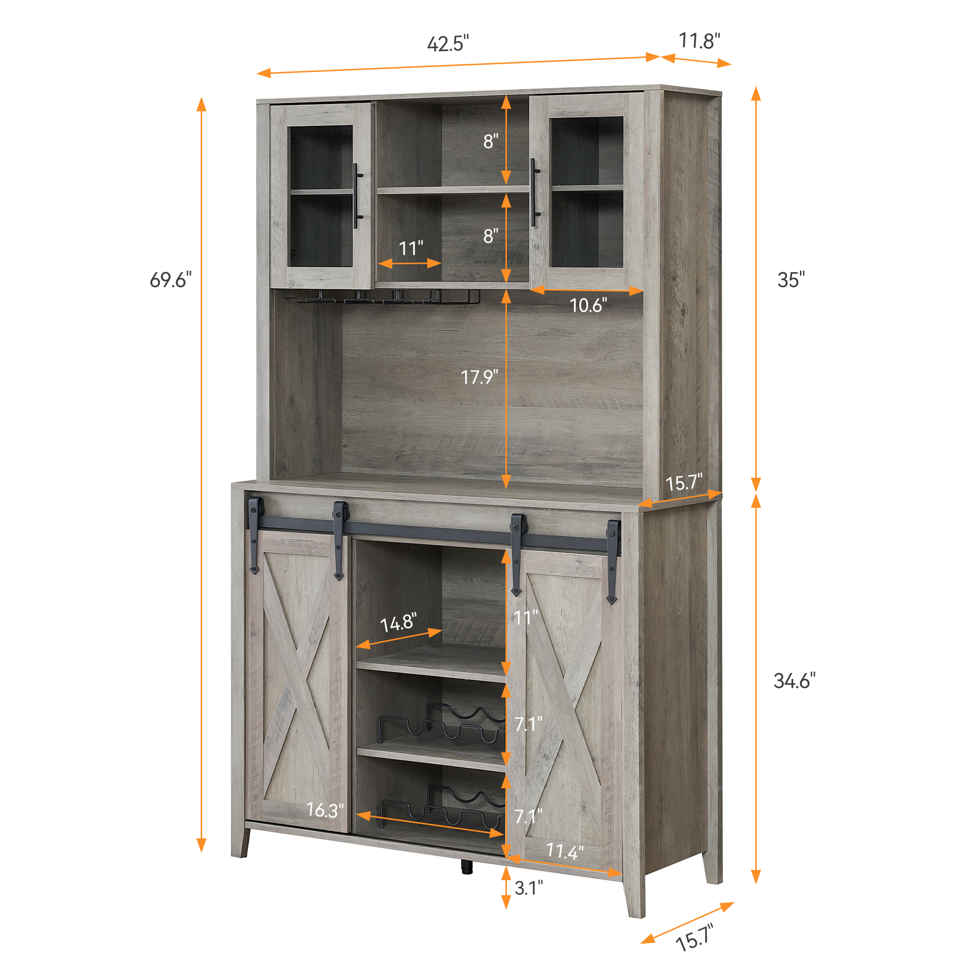 US GARVEE Coffee Bar Wine Cabinet with Sliding Barn Doors, 70