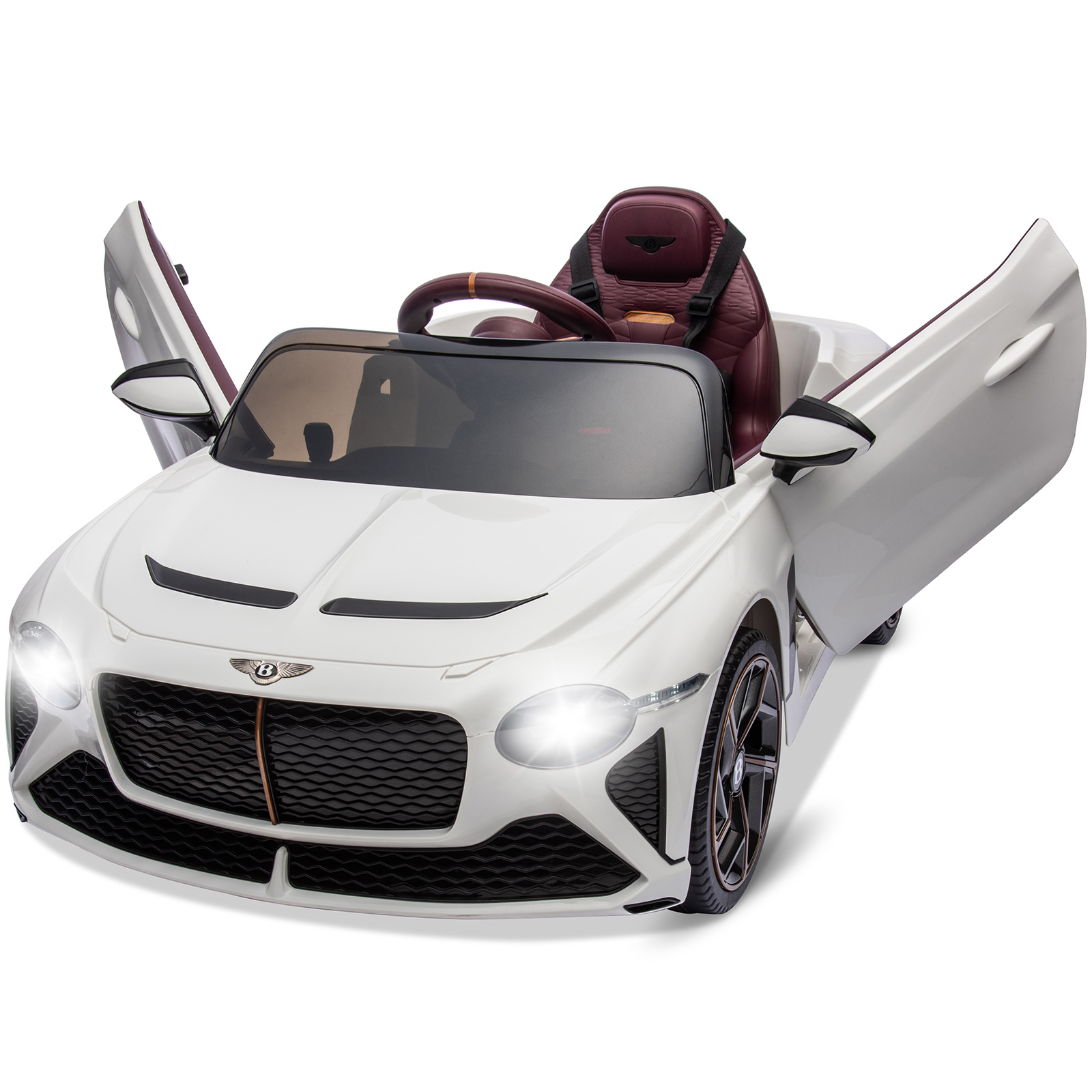 US GARVEE Kids Ride On Car, Licensed Bentley Bacalar 12V Electric Vehicles w/Parent Remote Control, Scissor Door, Suspension, 3 Speeds, LED Lights, Horn, Battery Powered Ride on Toy for Boys Girls - White