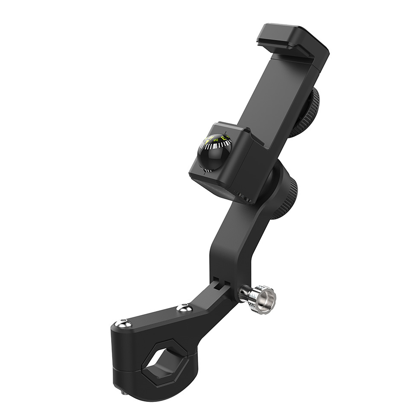 Bike Phone Mount Free Rotation Bicycle Handlebar Cell Phone Holder With 2500mAh Front Lights Spherical Compass black Handlebar no light