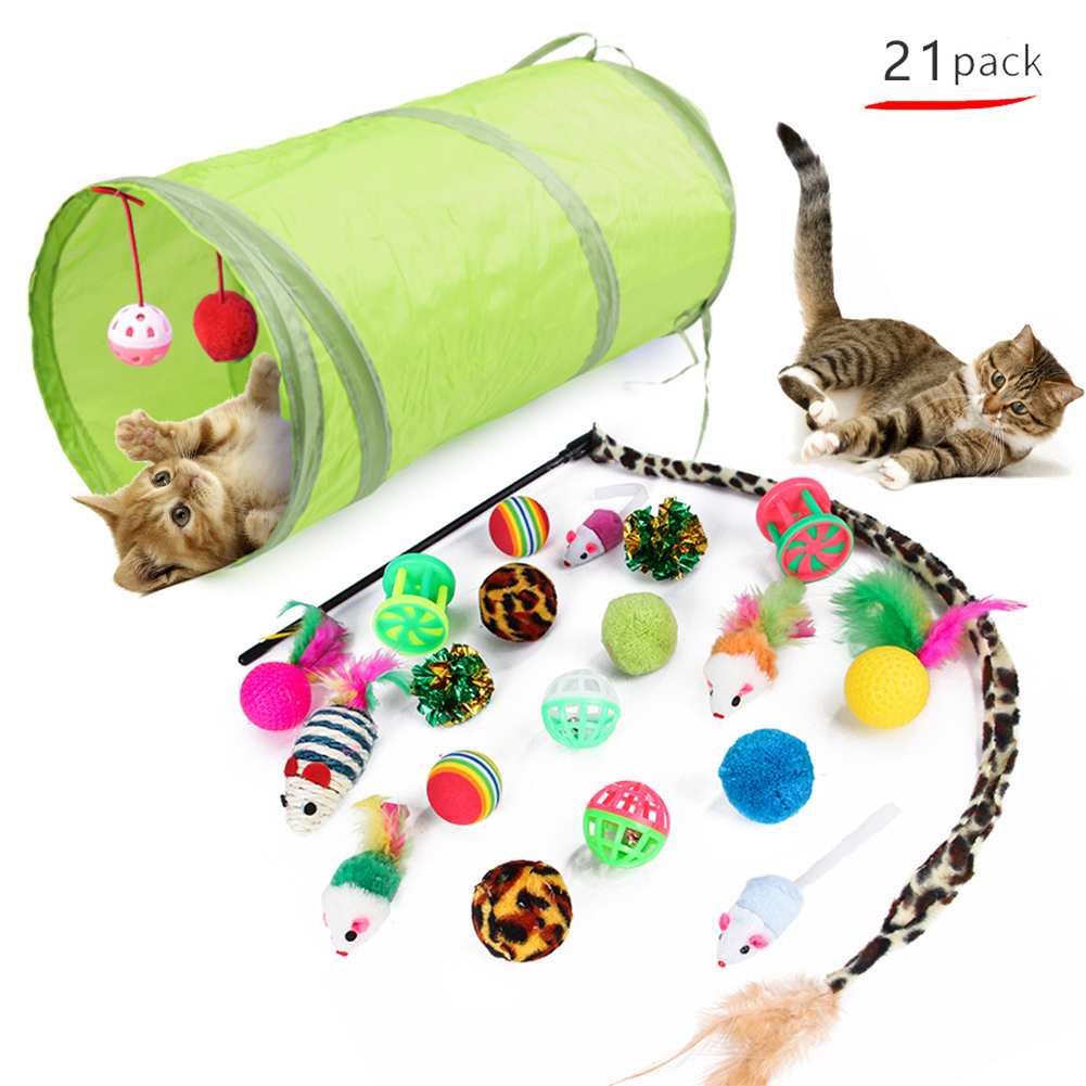 21Pcs/Set Cat Teaser Channel Ball Plush Toys Set for Pet 21pcs