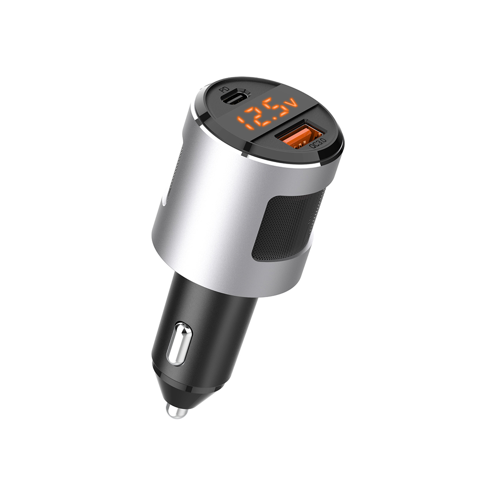Car  Charger Qc3.0+pd High-power Vehicle 65w With Digital Display Twin Ports Charger Silver