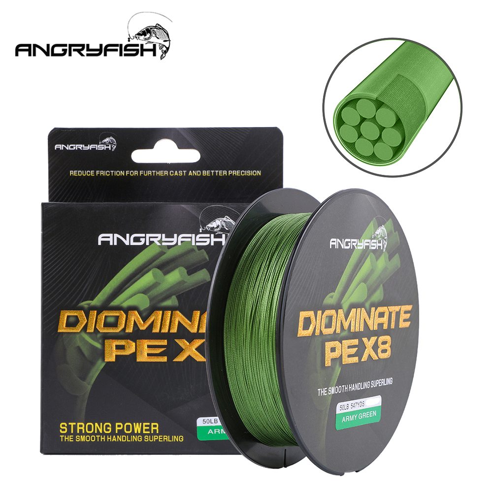 ANGRYFISH Diominate PE X8 Fishing Line 500M/547YDS 8 Strands Braided Fishing Line Multifilament Line Army Green 6.0#:0.40mm/70LB