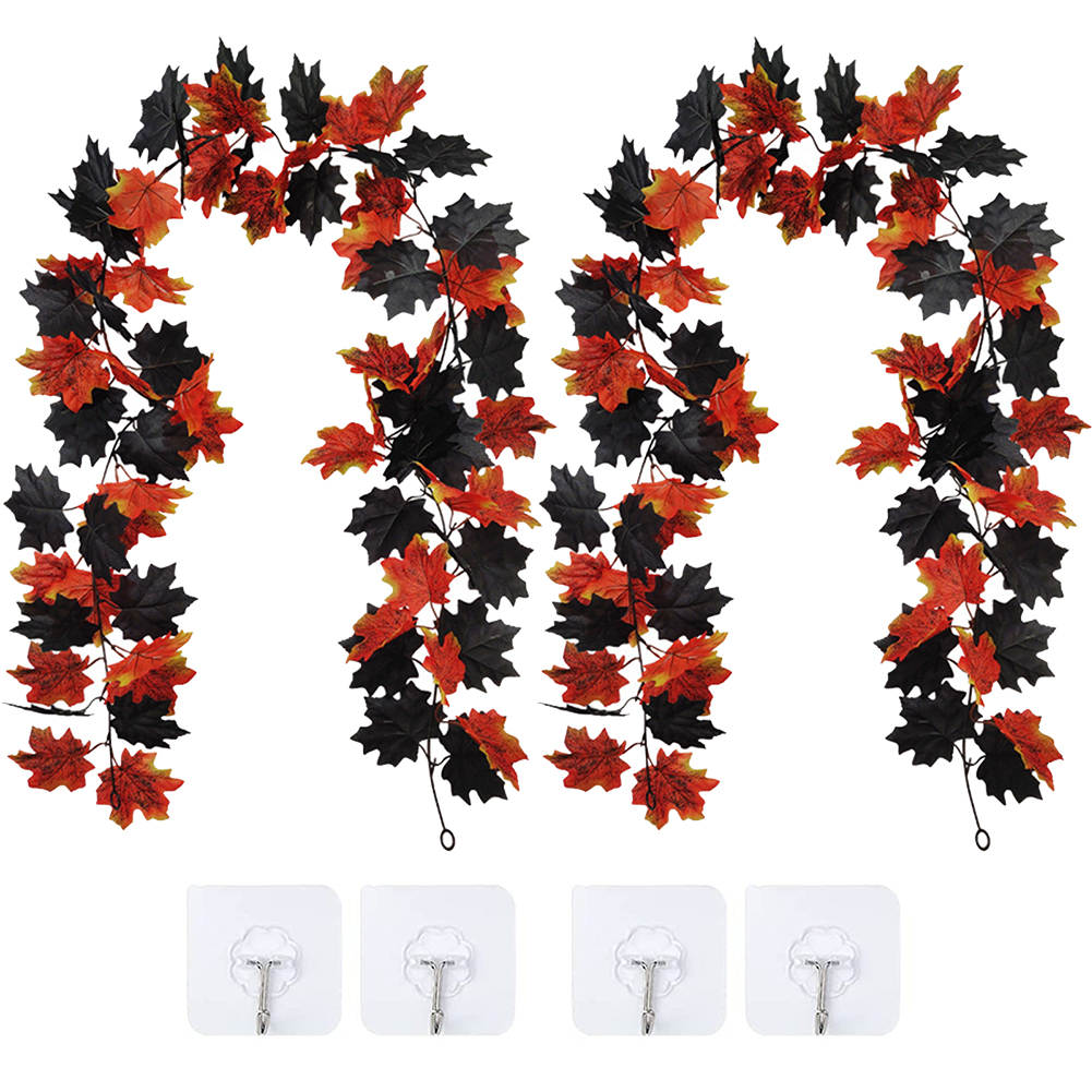 2PCS Halloween Maple Leaf Garland With 4pcs Hook Artificial Hanging Floral Garlands Fall Leave Vines