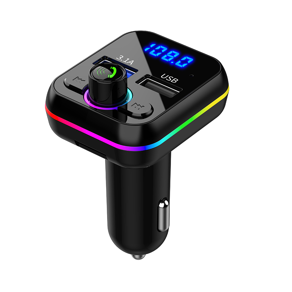 Car Mp3 Music Player Bluetooth-compatible V5.0 Hands Free Call USB U Disk Fm Transmitter Fast Charger black