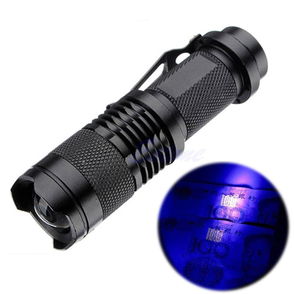 Led UV Flashlight Zoomable Waterproof Anti Slip 365nm Strong Light Aluminum Alloy