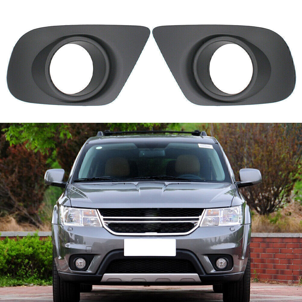 1 Pair Car Fog Light Grille Cover Lamp Frame Fog Light Trim Bezel Cap Compatible For Journey Freemont 11-19 Models Replaces 68088686AB 68088687AB black