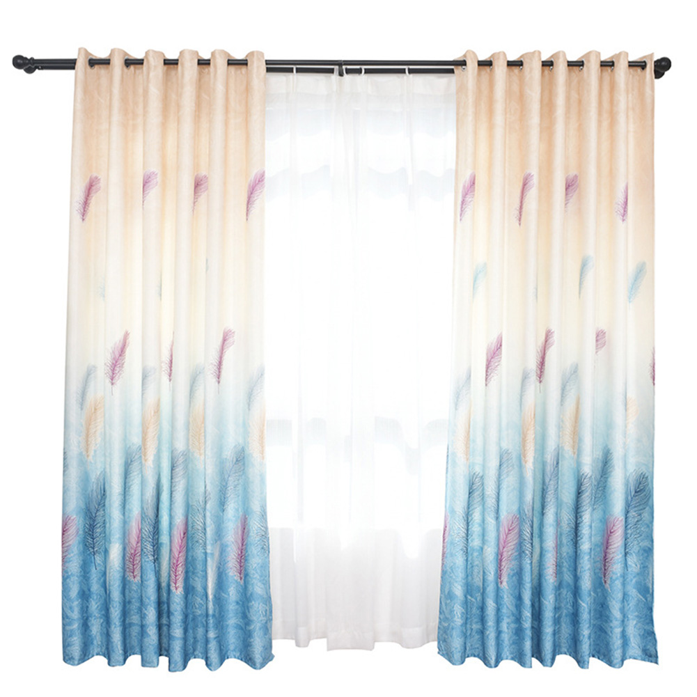 Feather Printing Window Curtains for Living Room Shade Bedroom Balcony Decoration blue_1 * 2.5m high punch