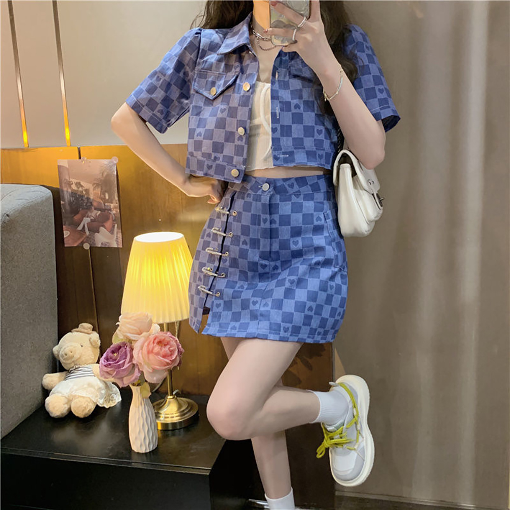 Short plaid skirt jacket cheap set