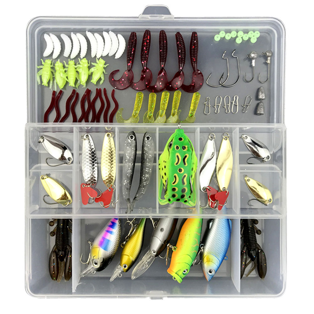 75pcs/94pcs/122pcs/142pcs Fishing Lures Set Spoon Hooks Minnow Pilers Hard Lure Kit In Box Fishing Gear Accessories 75 pieces (random color)