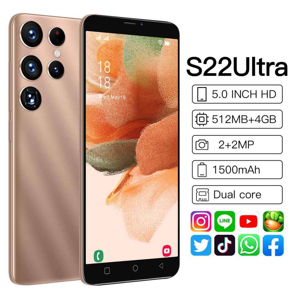 5.0-inch S22Ultra Smartphone 2MP+2MP Camera 1500mah Li-ion Battery Face Recognition Multi-functional Cellphones (512m+4gb) gold_EU Plug