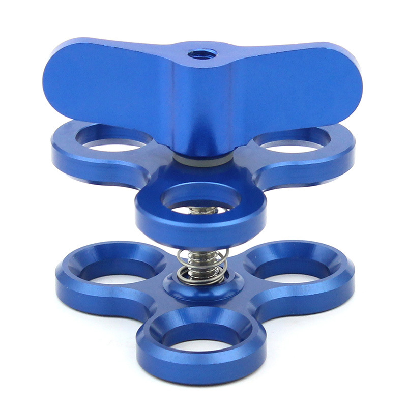 Aluminum CNC Camera Diving Ball Fixture Lights Arm Ball Butterfly Clip Triple Clamp Mount Adapter for Gopro 5 6 blue