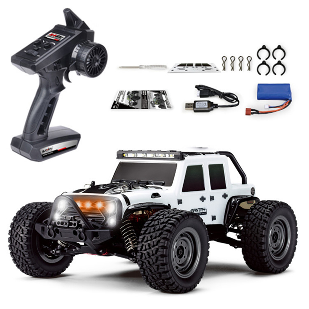 High Simulation Four-wheel Drive Rc  Car High-speed Off-road Remote Control Car Led Light 1:16 Electric Off-road Car Model White