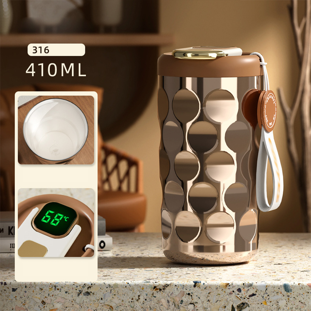 Coffee Mug With Temperature Display Large Capacity 304 Stainless Steel Ceramic Liner Coffee Cup, Temperature Control Travel Mug For Indoor Outdoor Travel Hiking Camping gold 410ML