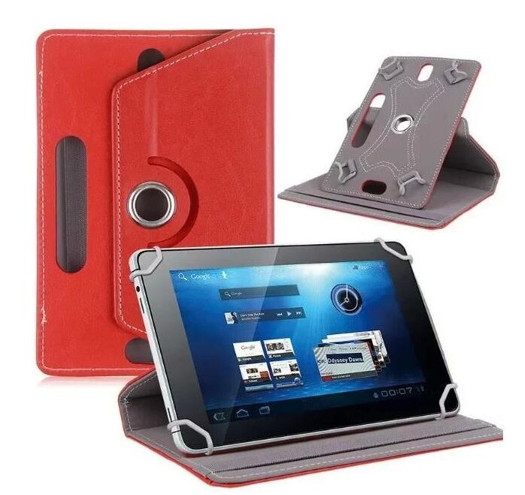 US 7/8/9/10 Inch Universal 360 Degree Rotating Four Hook Leather Tablet Protection Case Red 7 inch