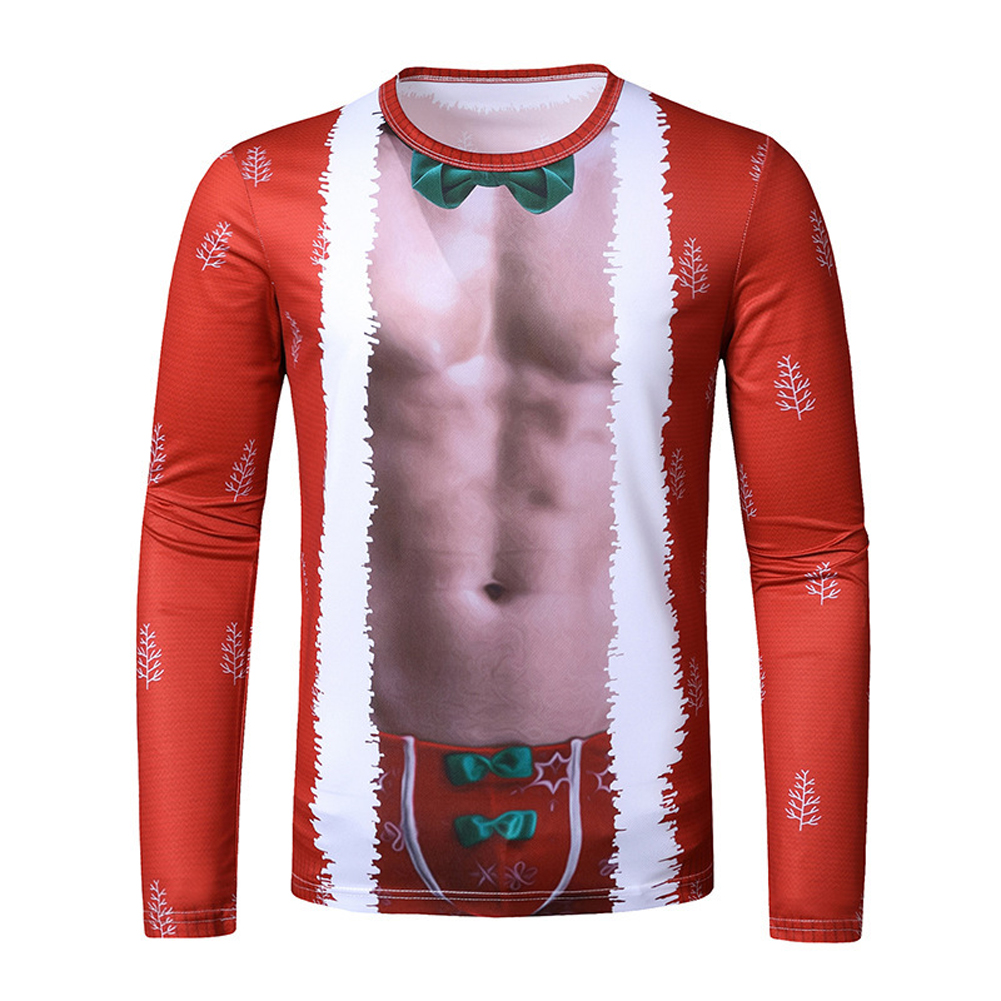 Men's T-shirt 3d Printed Crew-neck Christmas Long-sleeve T-shirt red_S