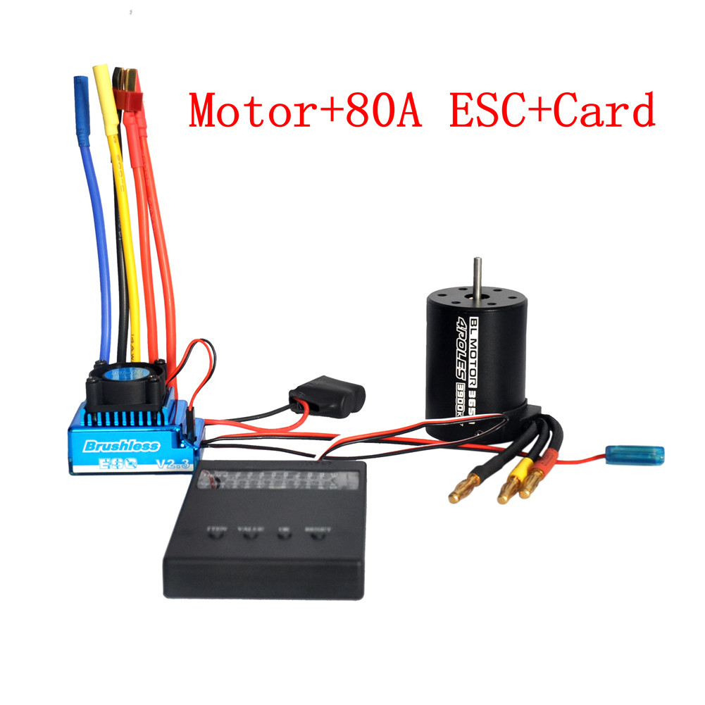 3650 3900KV Brushless Motor & Waterproof 45A 60A 80A 120A Brushless ESC with Program Car Combo for 1/8 1/10 1/12 RC Car RC Boat Part 80A ESC combination