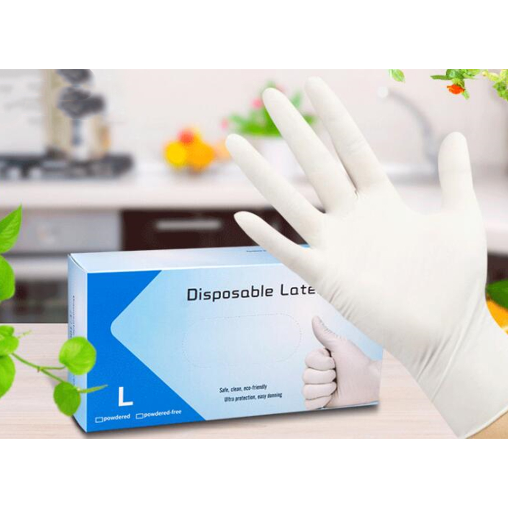 100pcs Disposable Latex Gloves White NonSlip Acid and Alkali