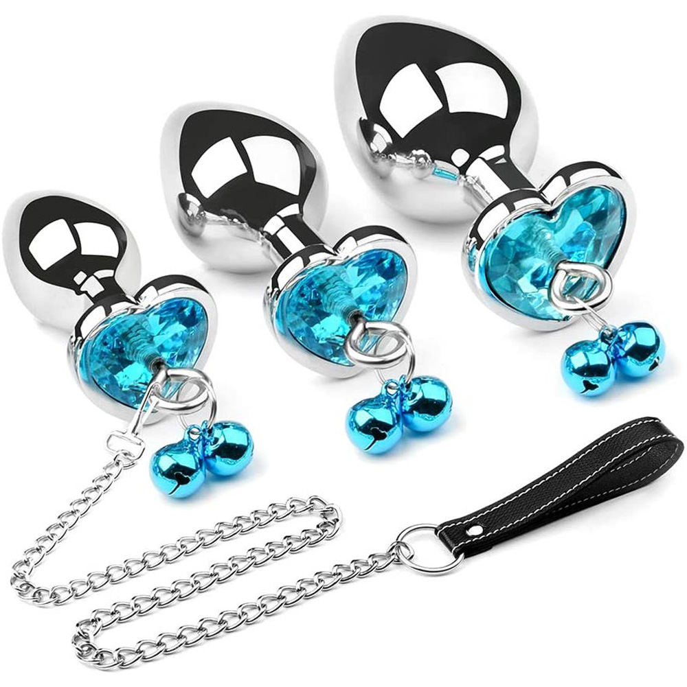 Wholesale Anal Plug Set Metal Masturbation Sex Toy Men Buttplug Plug Hook with Bell and Crystal Heart Shaped Diamond M From China