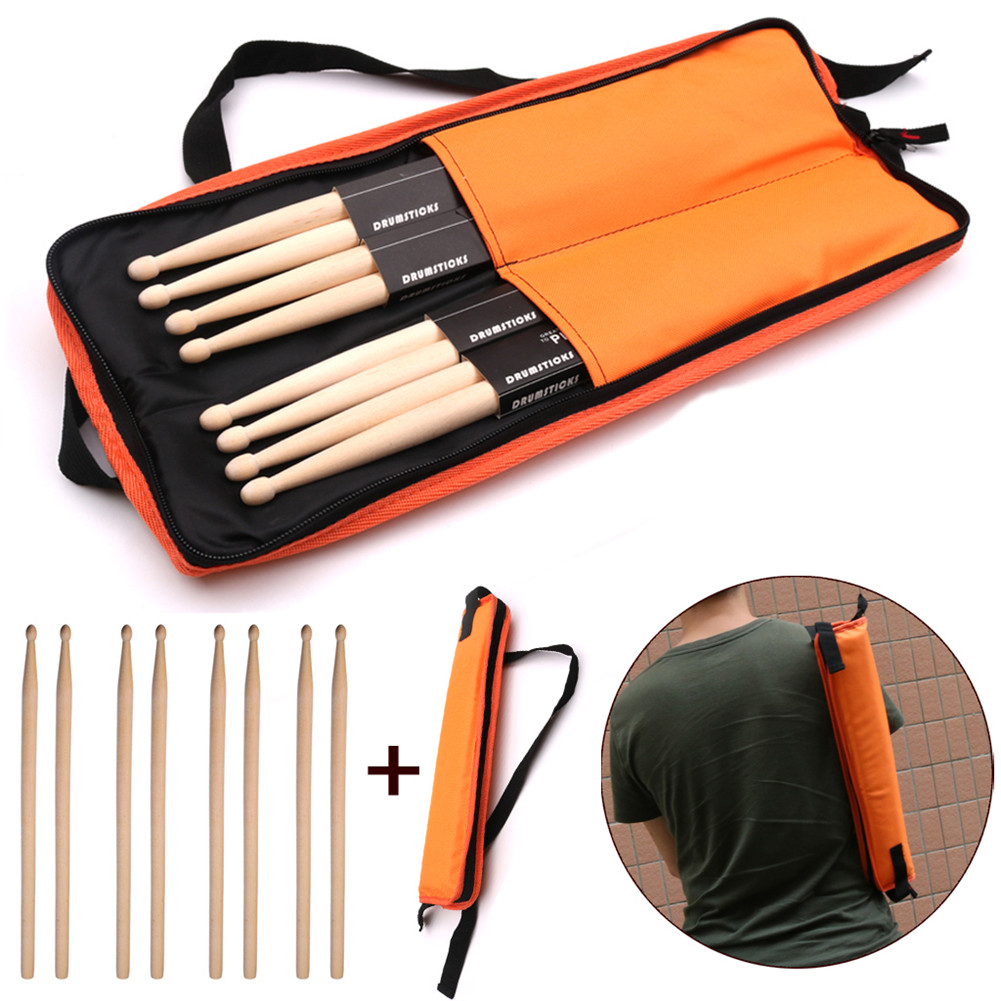 8 Pcs Drum Sticks 5A Classic Maple Drumsticks for Jazz Combo Exercises Performance + Bag Orange