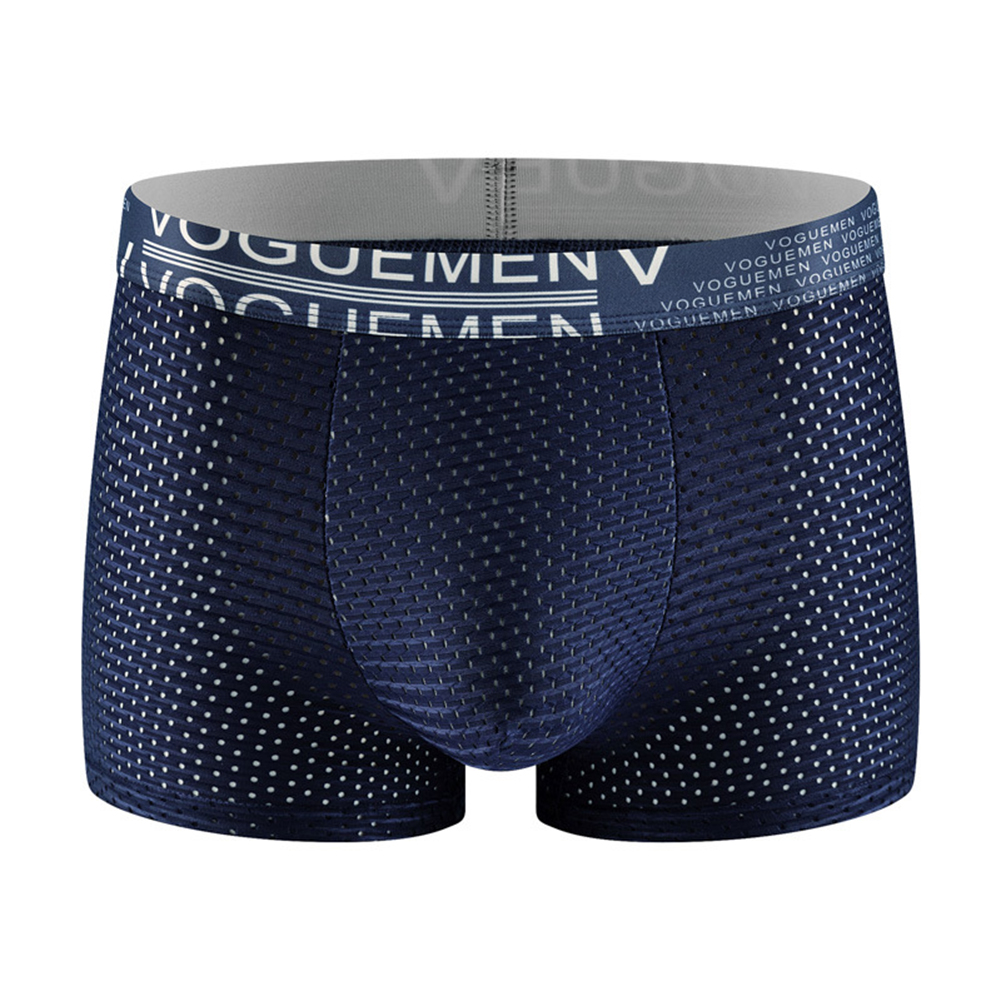 Best Offer Men Cotton Underwear Summer Soft Breathable Stretch Mesh Large Size Ice Silk Boxer Briefs Underpants dark blue XXXL