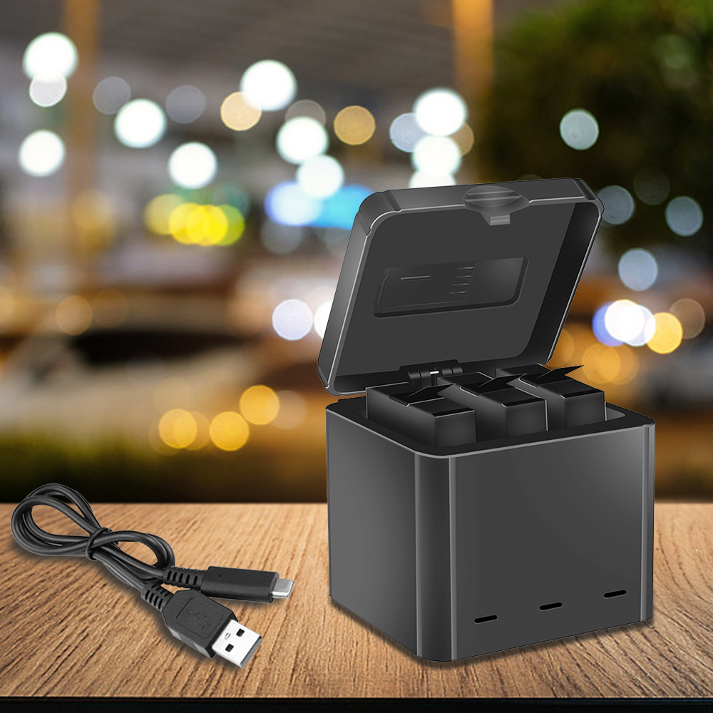 for Insta360 One X Sports Camera Charging Box Type-C Interface Three Lithium Battery Charger Multi-Functional Portable Travel Storage gray