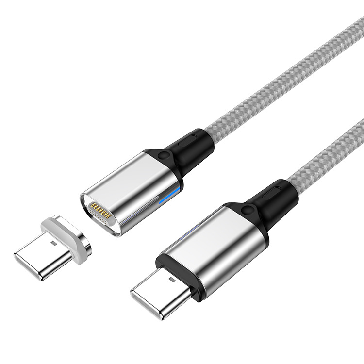 100w Pd 4.0 Quick Charger Usb-c  Cable Fast Magnet Charging Cables, Magnetic Data Cable, Compatible For Macbook Pro Huawei Matebook silver_1.8m braided 100W