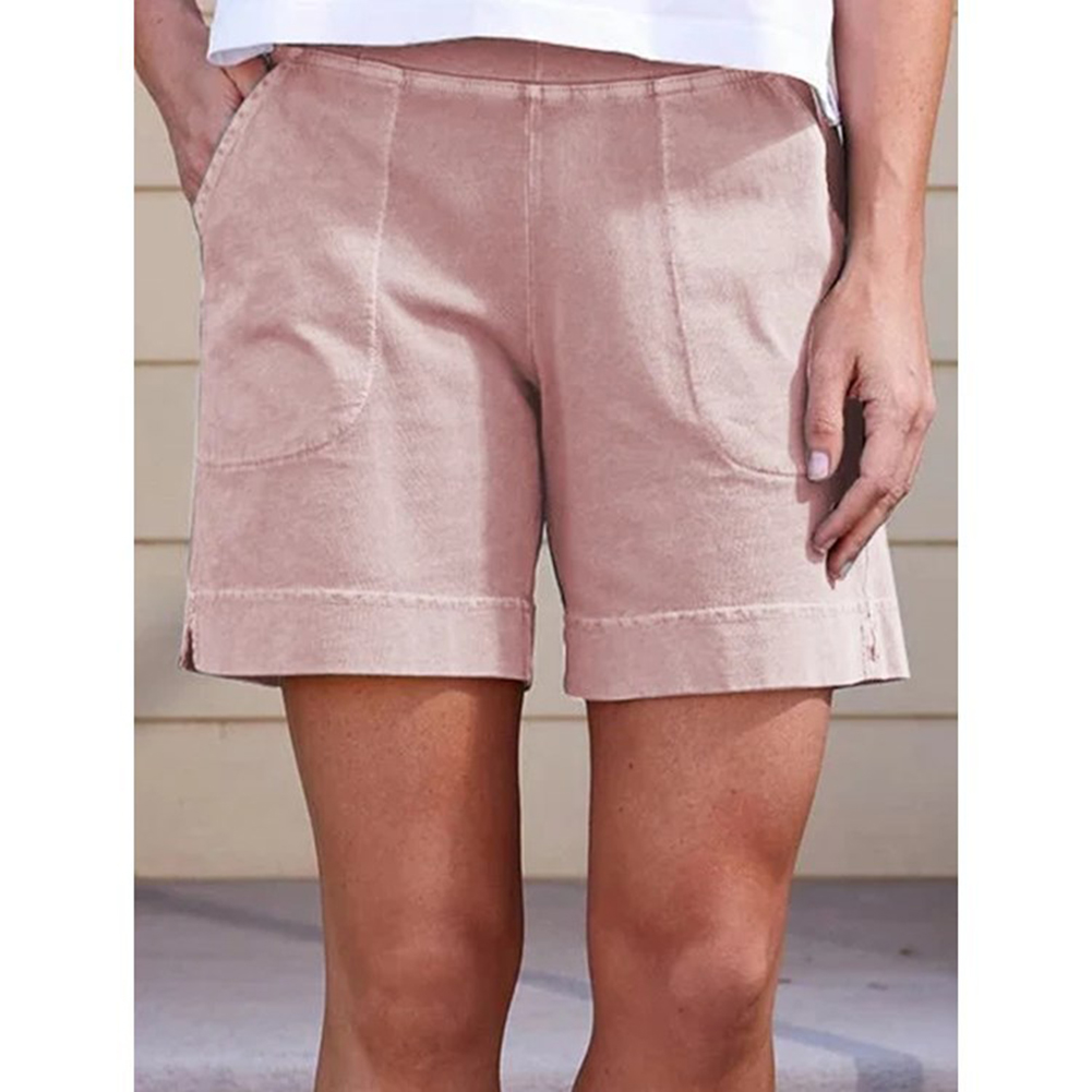 Summer Women Shorts Casual Cotton Linen Breathable High Waist Pants With Pockets Loose Solid Color Shorts pink M