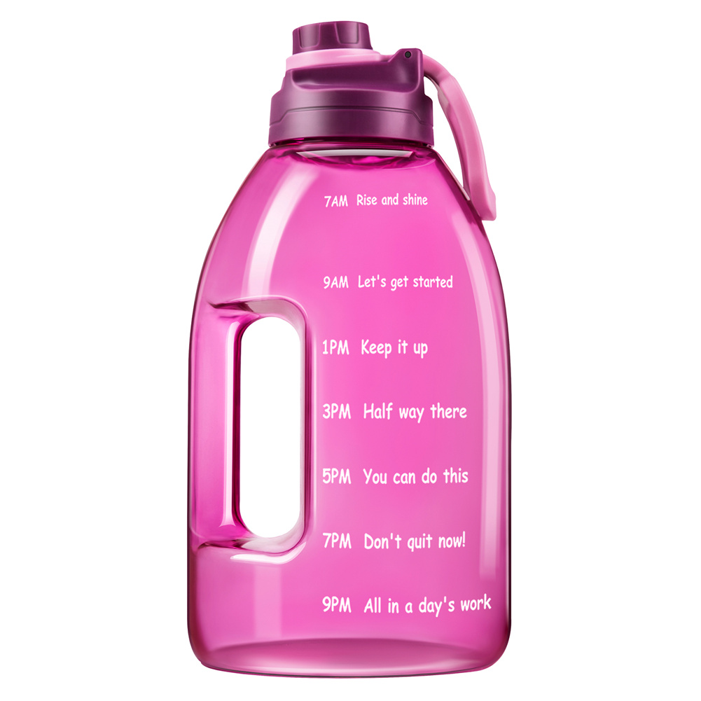 [US Direct] D05 1 Gallon Large Capacity Graduated  Water  Bottle Reusable Time Stamps Motivational Quotes Fitness Kettle For Gym Outdoor Sports Hiking Pink