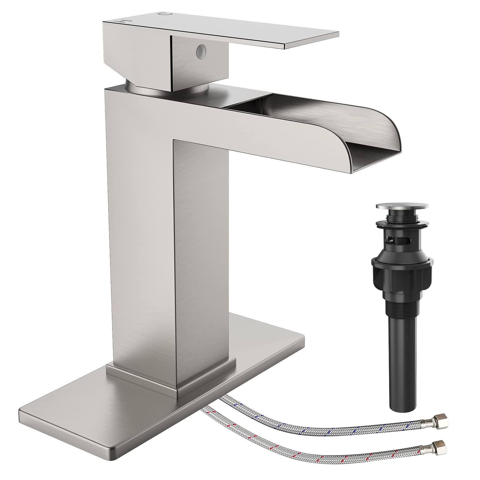US Homfan Waterfull Single Handle Bathroom Faucet Brushed Nickel Short Handle Pull