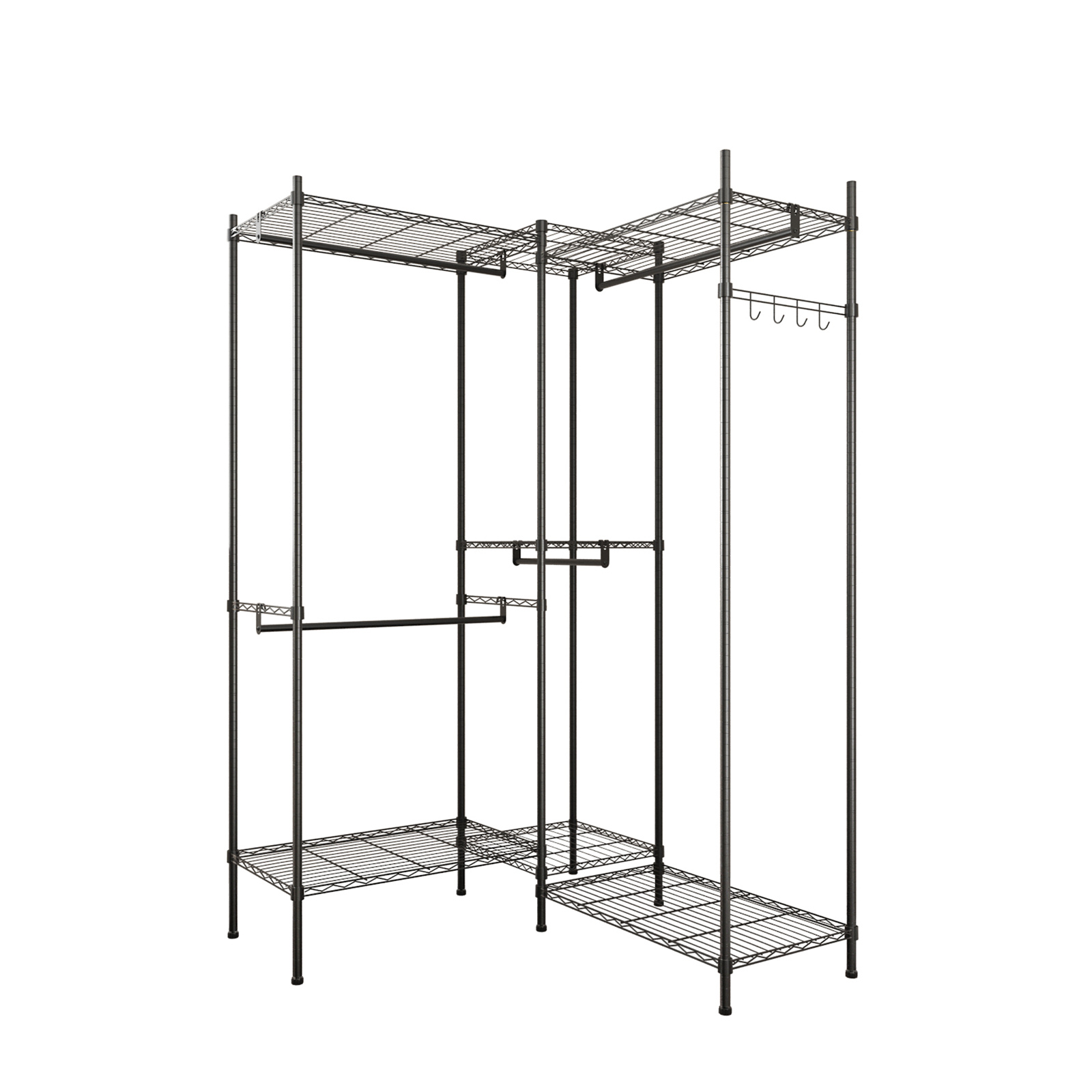 US Portable 4 Rows Clothes Rack With 7 Layers Shelves Garment Rack Wardrobe Closet Rack (180 X 35 X 195cm) black