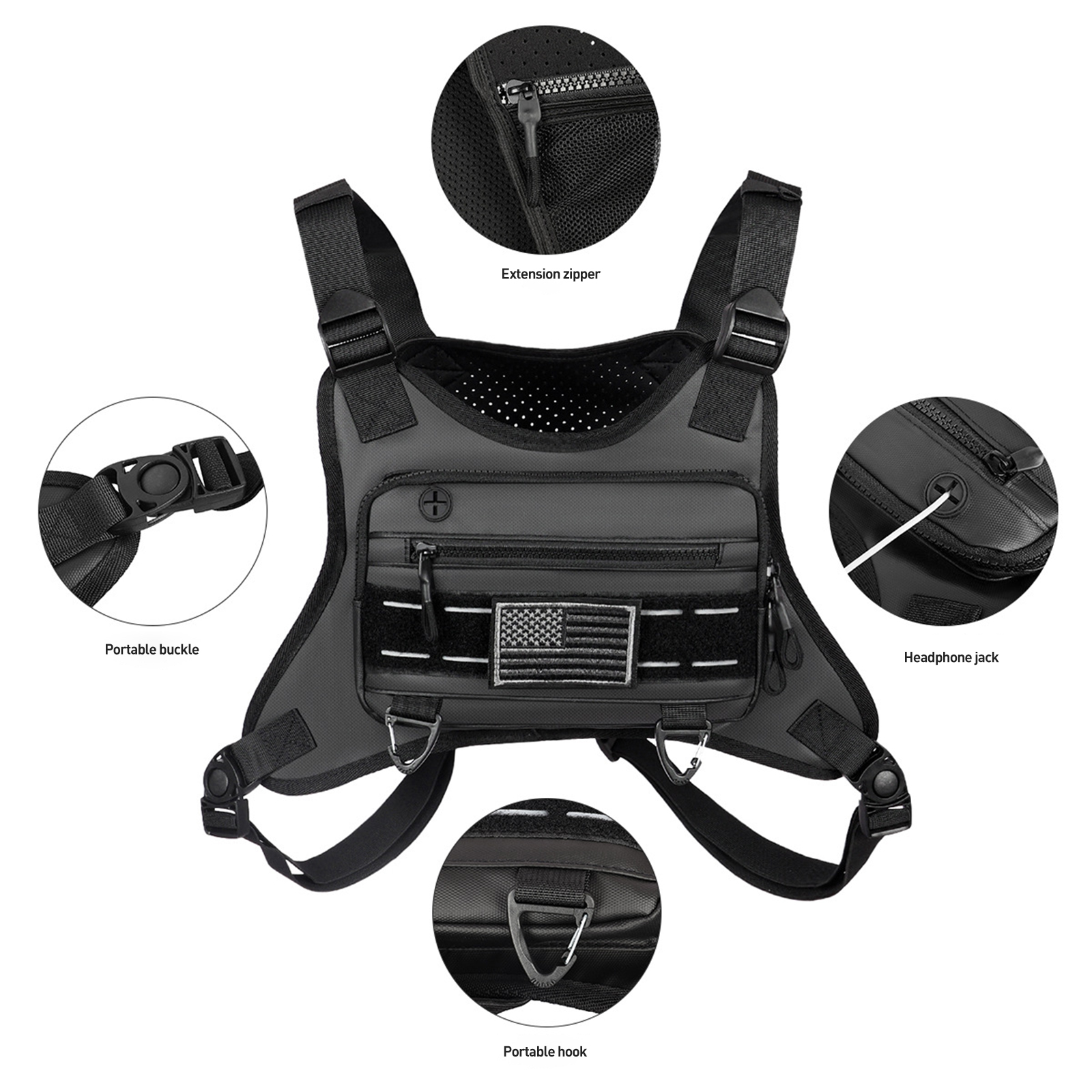 Sports Chest Bag With Built-In Phone Holder Water Resistant Lightweight Front Running Vest Bag Rig Pouch Vest For Outdoor Workouts Cycling Hiking black 5 inch